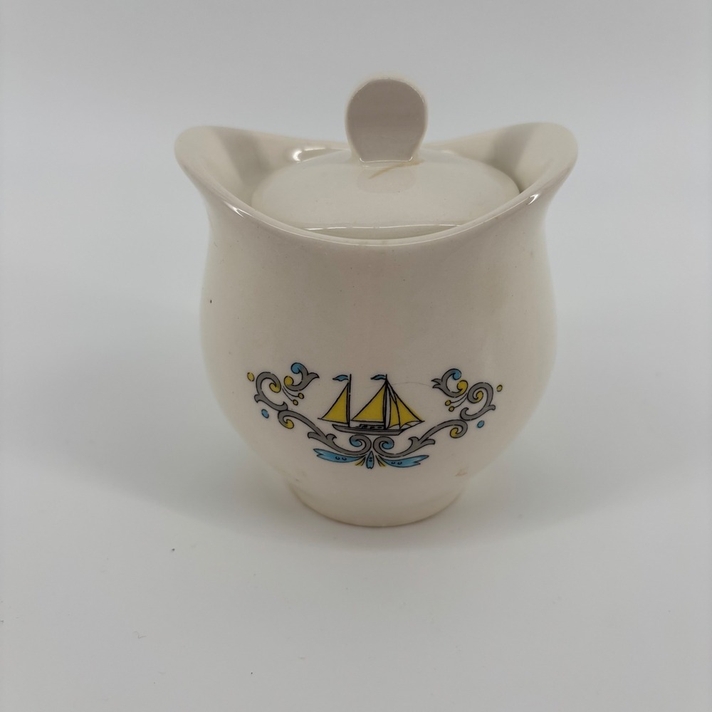 Vintage Sailboat Sugar Bowl "Voyager" by Stanhome, USA by‎ Canonsburg Pottery